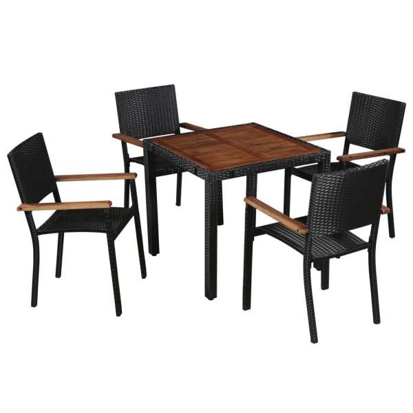 Set Mobilier De Exterior 5 Piese Negru Poliratan Lemn Acacia 43934